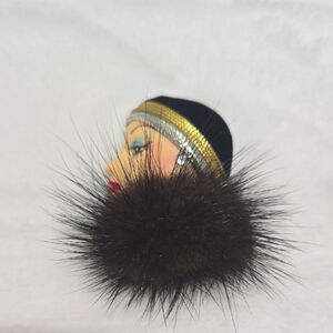 Vintage Flapper Girl Brooch with Fur